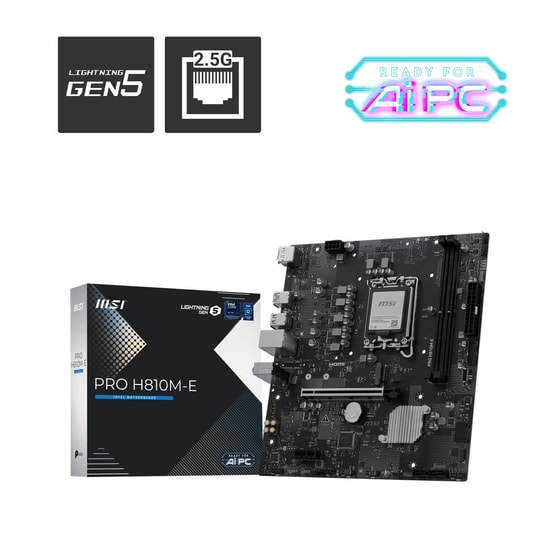 MSI PRO H810M-E LGA1851 DDR5 MicroATX Anakart - Intel H810, DDR5 6400MHz(OC), 1xM.2, USB 5Gbps, HDMI, DP, 2.5G LAN