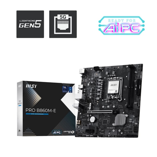 MSI PRO B860M-E LGA1851 DDR5 MicroATX Anakart - DDR5 9066MHz(OC), 5G LAN, Çift M.2, HDMI 2.1, DisplayPort 1.4