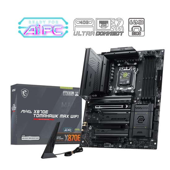 MSI MAG X870E Tomahawk MAX WiFi AM5 DDR5 ATX Anakart - 8400MHz(OC), 4xM.2, USB4 40Gbps, WiFi 7, 5G LAN, HDMI, DP, RGB