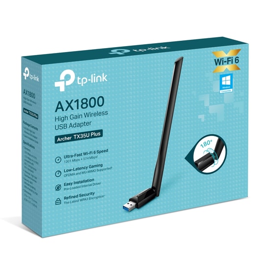 TP-Link Archer TX35U Plus AX1800 WiFi 6 USB Adaptör - Yüksek Kazanç, Çift Bant, USB 3.0, OFDMA, MU-MIMO, Dahili Anten