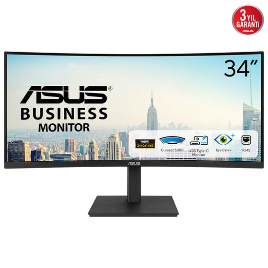 ASUS VA34VCPSR 34" UWQHD Adaptive-Sync VA Kavisli Monitör - 3440x1440, 100Hz, 4ms, HDR10, USB-C PD 96W, RJ45, GamePlus