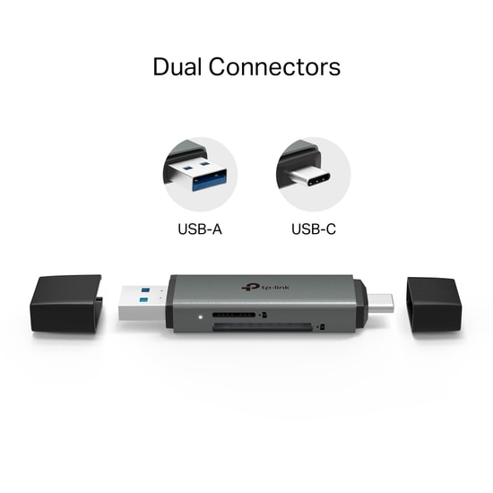 TP-Link UA430D USB-C/A Çift Yönlü SD/microSD Kart Okuyucu - USB 3.0, 5Gbps, UHS-I 200MB/s, İki Yönlü Kart Okuma