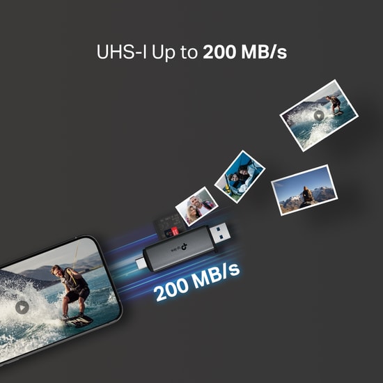 TP-Link UA430D USB-C/A Çift Yönlü SD/microSD Kart Okuyucu - USB 3.0, 5Gbps, UHS-I 200MB/s, İki Yönlü Kart Okuma