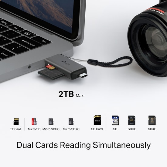 TP-Link UA430D USB-C/A Çift Yönlü SD/microSD Kart Okuyucu - USB 3.0, 5Gbps, UHS-I 200MB/s, İki Yönlü Kart Okuma