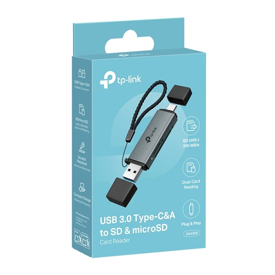 TP-Link UA430D USB-C/A Çift Yönlü SD/microSD Kart Okuyucu - USB 3.0, 5Gbps, UHS-I 200MB/s, İki Yönlü Kart Okuma