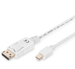 Digitus AK-340102-020-W 2 Metre DisplayPort Erkek-Mini DP Erkek Beyaz Kablo - Full HD 1080p, DP 1.1a, Çift Kat Zırhlı