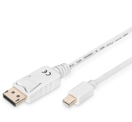 Digitus AK-340102-020-W 2 Metre DisplayPort Erkek-Mini DP Erkek Beyaz Kablo - Full HD 1080p, DP 1.1a, Çift Kat Zırhlı