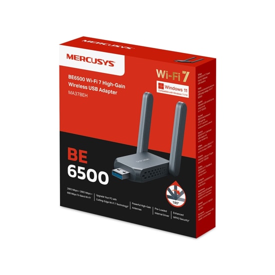 TP-LINK MERCUSYS MA37BEH BE6500 WiFi 7 USB Ağ Adaptörü - Yüksek Kazançlı, USB 3.0, WPA3, MU-MIMO, 2x Anten, OFDMA