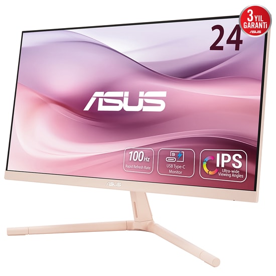 Asus VU249CFE-P 23.8" FHD 100Hz 1ms IPS Monitör - USB-C (15W PD), Rose Pink, Adaptive-Sync, Eye Care Plus, VESA, 250cd