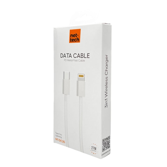 Nettech NT-DC25 27W Type-C to Lightning 100cm Beyaz İp Örgü Kablo (NT-DC25) - Hızlı Şarj, Data Aktarımı, Dayanıklı Yapı