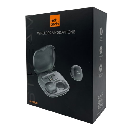 Nettech NT-OT011 Siyah Type-C Kablosuz Yaka Mikrofonu - Aktif Gürültü Engelleme ANC, Tak Çalıştır, HD Ses Kaydı