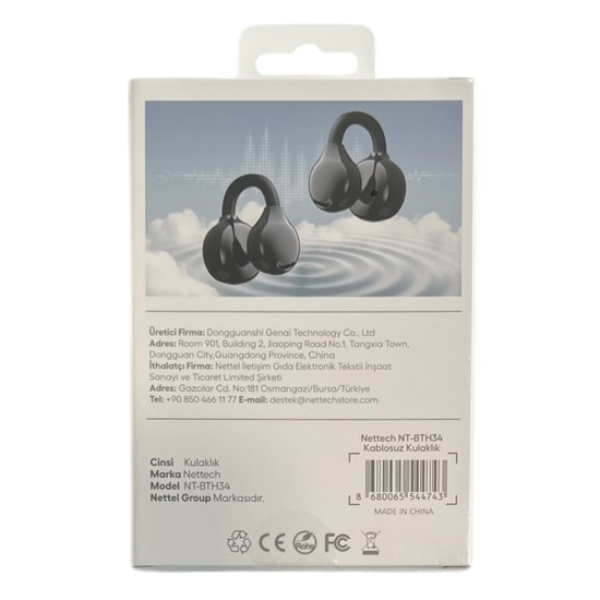 Nettech NT-BTH34 Siyah Bluetooth Kulaklık (NT-116022) - TWS Open Ear, ENC Gürültü Engelleme, Dokunmatik Kontrol, Mikrofo