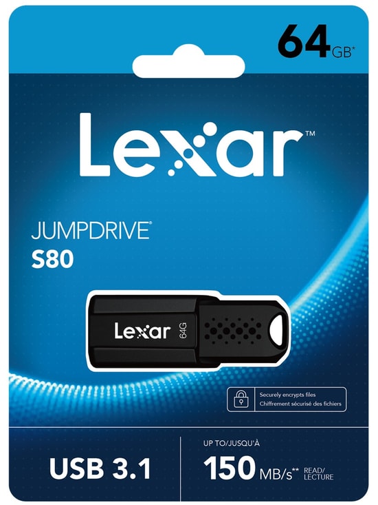 Lexar JumpDrive S80 64GB USB 3.1 Flash Bellek (LJDS080064G-BNBNG) - 150MB/s Okuma, 60MB/s Yazma, Dosya Şifreleme Yazılım