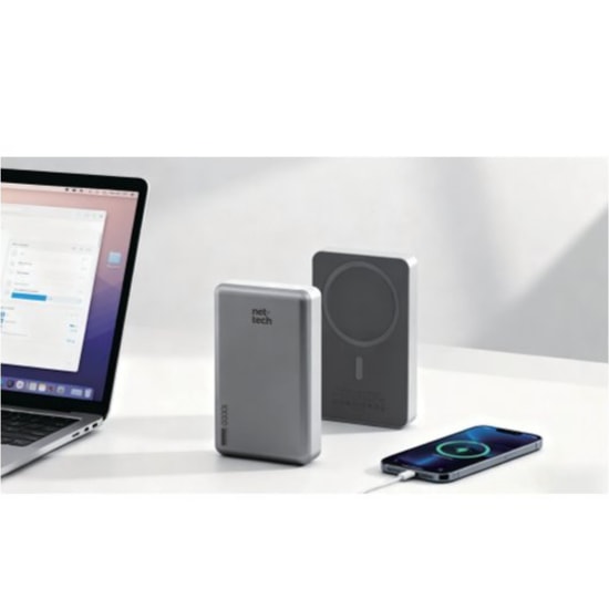 Nettech NT-PW42 Gri 10000mAh Magsafe Powerbank (NT-PW42 GRI) - 20W PD Hızlı Şarj, Type-C, Led Göstergeli, Taşınabilir