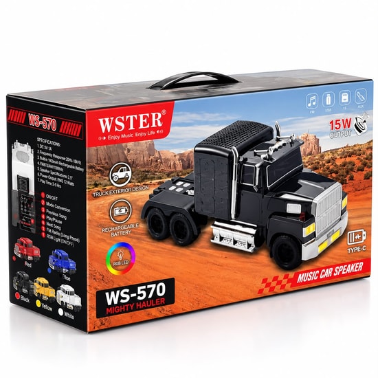 Nettech Wster WS-570 Kırmızı Truck Bluetooth Hoparlör NT-115953 - USB, TF Kart, AUX, FM Radyo, Stereo Ses, Kablosuz