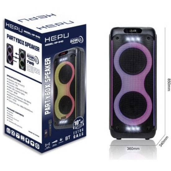 Hepu HP-940 Valiz Party Box Kablosuz Hoparlör (Siyah) - 80W Güçlü Ses, Bluetooth, USB, Aux ve Mikrofon Desteği