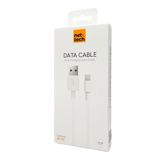 Nettech NT-20 Beyaz 100cm Lightning Şarj ve Data Kablosu - Hızlı Şarj, Dayanıklı Plastik, NT-6511