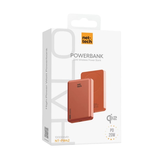 Nettech NT-PW42 Turuncu 10000mAh Magsafe Powerbank (NT-PW42 TURUNCU) - 20W PD Hızlı Şarj, Kablosuz Şarj, Type-C Giriş