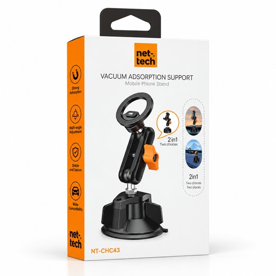 Nettech NT-CHC43 Magsafe Araç İçi Yapışkan Etkili Telefon Tutucu (Siyah) - Güçlü Mıknatıs, 360 Derece Dönüş Kolay Montaj