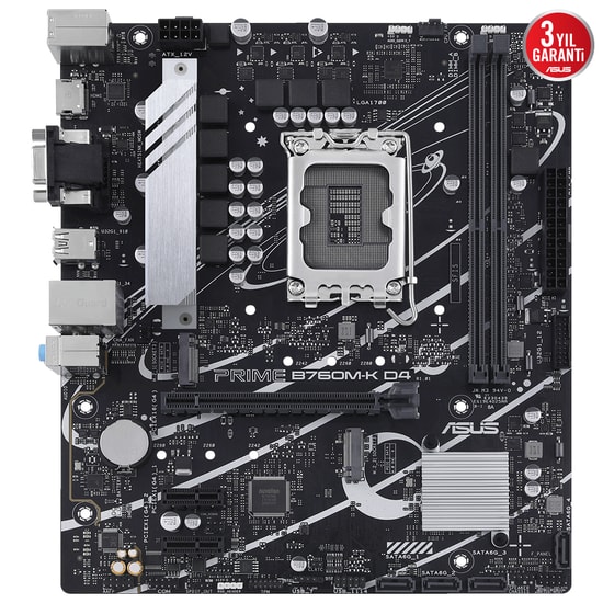 Asus PRIME B760M-K LGA1700 DDR4 Anakart - Intel B760, 5333MHz OC, Çift M.2, HDMI, VGA, 2.5G LAN, Aura Sync, Micro ATX
