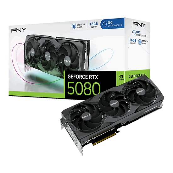 PNY GeForce RTX 5080 OC 16GB GDDR7 Ekran Kartı (VCG508016TFXPB1-O) - 256 Bit, DLSS 4, PCIe 5.0, Üçlü Fan, 30 Gbps