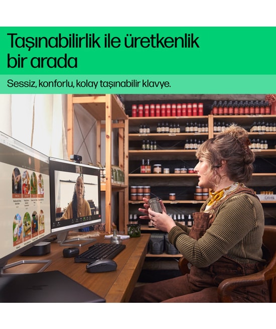 HP 460 (7N7B8AA) Siyah Bluetooth Kablosuz Klavye - Türkçe Q Klavye Dizilimi, Çoklu Cihaz Bağlantısı, AAA Pil