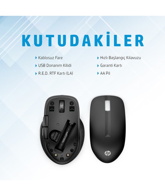 HP 430 Çoklu Cihaz Siyah Kablosuz Optik Mouse (3B4Q2AA) - 4000 DPI, Bluetooth ve 2.4 GHz, 5 Tuşlu, Sessiz Tıklama