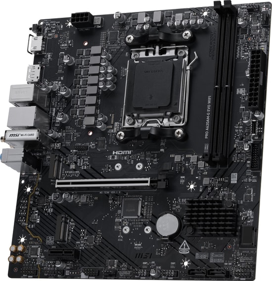 MSI PRO A620M-G EVO WIFI Anakart - AM5, DDR5 7200MHz(OC), 2x M.2, 2.5G LAN, Wi-Fi 6E, HDMI, VGA, ARGB, mATX