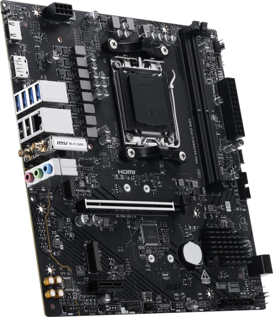 MSI PRO A620M-G EVO WIFI Anakart - AM5, DDR5 7200MHz(OC), 2x M.2, 2.5G LAN, Wi-Fi 6E, HDMI, VGA, ARGB, mATX