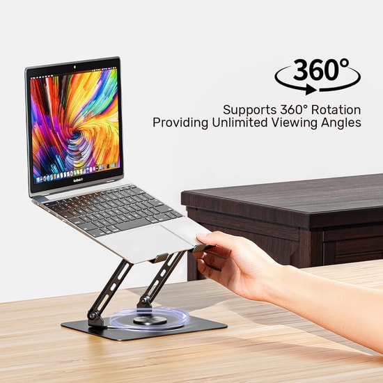 Unitek OT1098AGY01 360 Fanlı Notebook Standı - 8-17.3" Uyumlu Dizüstü Soğutucu, 360 Derece Dönebilen Mekanizma, Uzay Gri