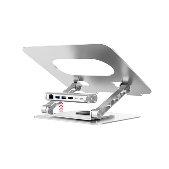 Unitek 360D 15.6" Metal Notebook Standı 5in1 D1109B01 - Ayrılabilir USB-C Hub, 100W PD, 100Mbps Ethernet, Uzay Grisi