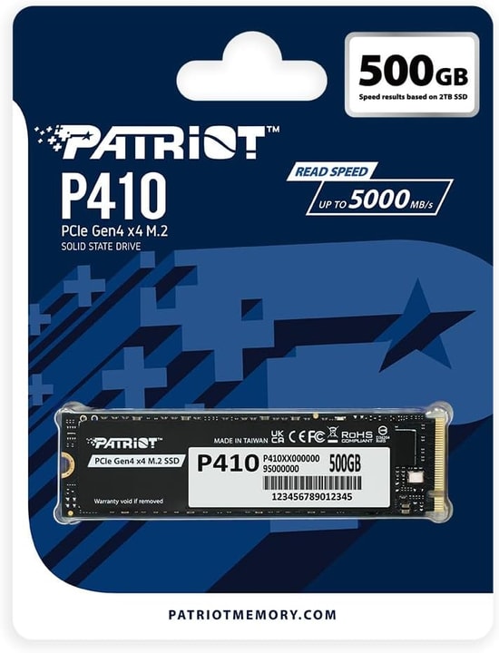 Patriot P410 500GB NVMe M.2 2280 SSD (P410P500GM28H) - 5000/2300MB/s Okuma Yazma, PCIe Gen4x4, NAND, Katı Hal Sürücü