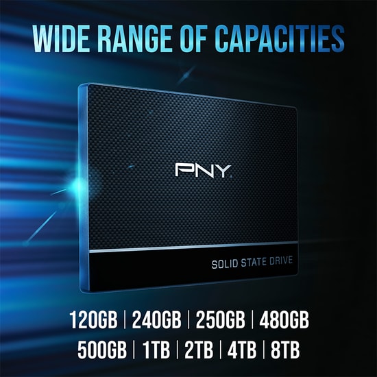 PNY CS900 500GB SSD (SSD7CS900-500-RB) - 550MB/500MB/s Okuma Yazma Hızı, 2.5 inç SATA 3, 3D NAND Teknoloji SSD Disk