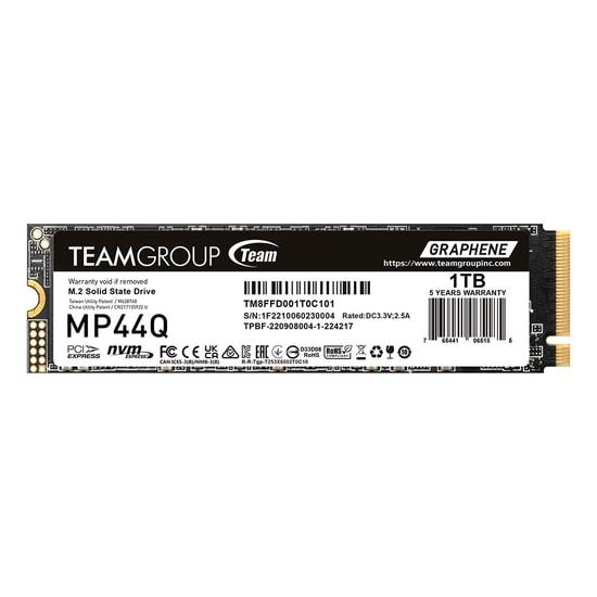 Team MP44Q 1TB NVMe M.2 2280 SSD (TM8FFD001T0C101) - 7400/6200MB/s, PCIe Gen4x4, 3D QLC NAND, Grafen Isı Dağıtıcı