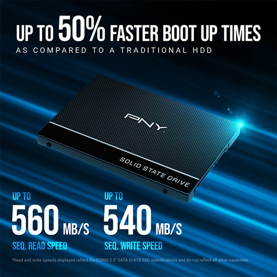 PNY CS900 250GB SSD (SSD7CS900-250-RB) - 535 MB/s Okuma, 500 MB/s Yazma, 2.5 inç SATA 3, 3D NAND Dahili SSD Disk