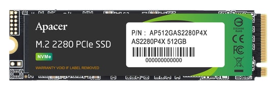Apacer AS2280P4X 512GB NVMe M.2 SSD (AP512GAS2280P4X-1) - 2100/1700MB/s, PCIe Gen3x4, 3D NAND, Dahili SSD Disk