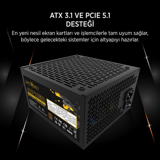James Donkey JDP1050 1050W 80+ Bronze Güç Kaynağı - ATX 3.1, PCIe 5.1, Aktif PFC, 120mm Fan, OVP/UVP/SCP Power Supply