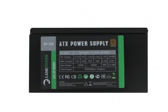 Gamepower GP-550 550W 80+ Bronze Güç Kaynağı - 140mm Fan, Aktif PFC, Non-Modüler, OVP/UVP/SCP/OTP Korumalı PSU