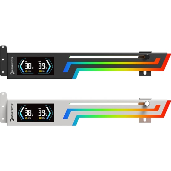 Gamepower Heatsync ARGB LCD Siyah Ekran Kartı Tutucu (HEATSYNC-ARGB-LCD-BLACK) - Metal Gövde, Isı Göstergeli, 5V 3-Pin