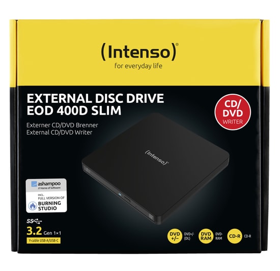 Intenso EOD 400D Harici CD/DVD Yazıcı (5401400) - USB 3.0 Bağlantı, 24X DVD Yazma Hızı, Slim Taşınabilir Optik Sürücü