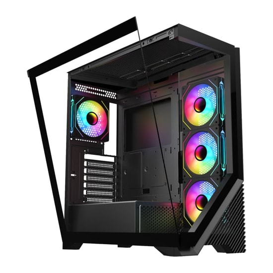 Vento VG4202FLA 1000W GEN5 ARGB ATX Oyuncu Kasası - 80+ Gold, PCIe 5.0, Temperli Cam, 4x12cm Fan, Mesh Panel, Siyah