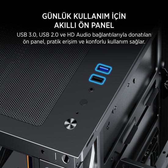James Donkey STARK-S801-650W-BLACK Gaming Kasa - 650W 80+ Bronze, 7x ARGB Fan, Çift Temperli Cam, ATX Siyah Oyuncu Kasas