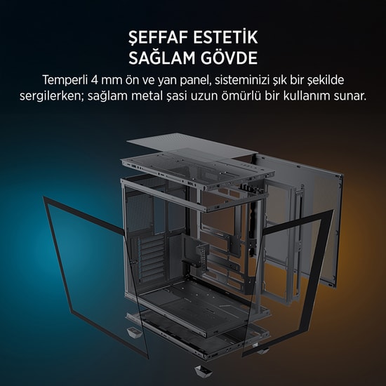 James Donkey STARK-S801-650W-BLACK Gaming Kasa - 650W 80+ Bronze, 7x ARGB Fan, Çift Temperli Cam, ATX Siyah Oyuncu Kasas