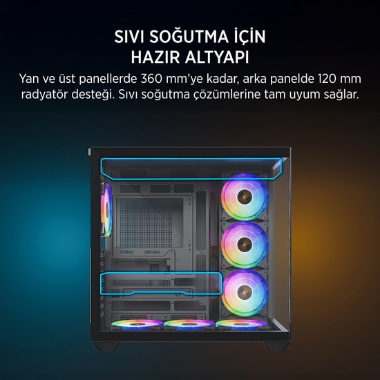 James Donkey STARK-S801-650W-BLACK Gaming Kasa - 650W 80+ Bronze, 7x ARGB Fan, Çift Temperli Cam, ATX Siyah Oyuncu Kasas