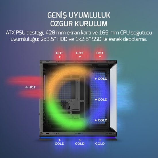 Gamepower Warcry Selsei 750W (WARCRY-SELSEI-750W-SIYAH-GP) Gaming Kasa - 4xARGB Fan, Temperli Cam, ATX, Siyah