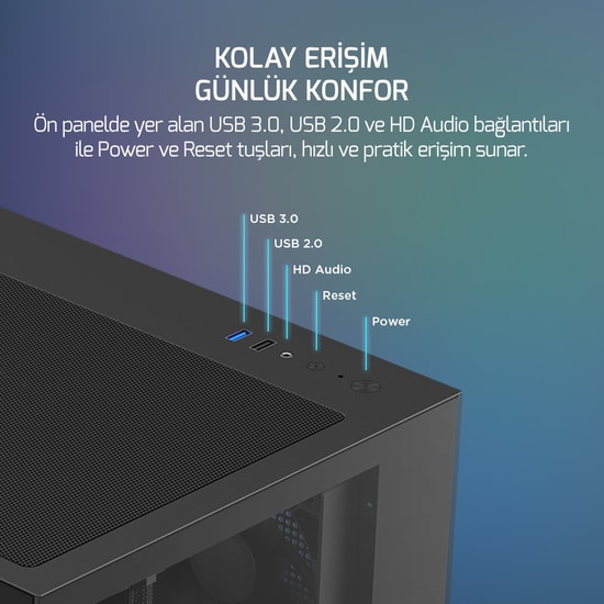 Gamepower Warcry Selsei 750W (WARCRY-SELSEI-750W-SIYAH-GP) Gaming Kasa - 4xARGB Fan, Temperli Cam, ATX, Siyah