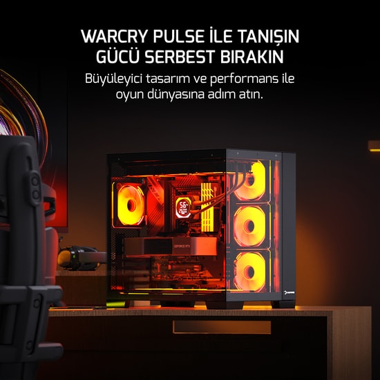 Gamepower Warcry Pulse 650W (WARCRY-PULSE-650W-SIYAH-GP) Gaming Kasa - 4x120mm ARGB Fan, 80+ Bronze, Temperli Cam, ATX