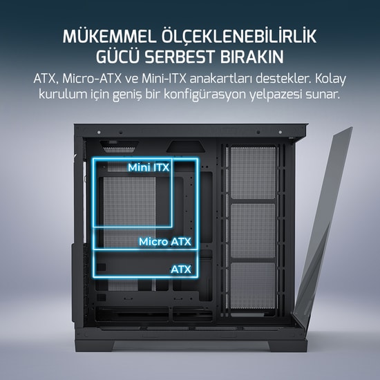 Gamepower Warcry Pulse 650W (WARCRY-PULSE-650W-SIYAH-GP) Gaming Kasa - 4x120mm ARGB Fan, 80+ Bronze, Temperli Cam, ATX