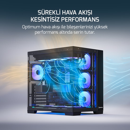 Gamepower Warcry Pulse 650W (WARCRY-PULSE-650W-SIYAH-GP) Gaming Kasa - 4x120mm ARGB Fan, 80+ Bronze, Temperli Cam, ATX