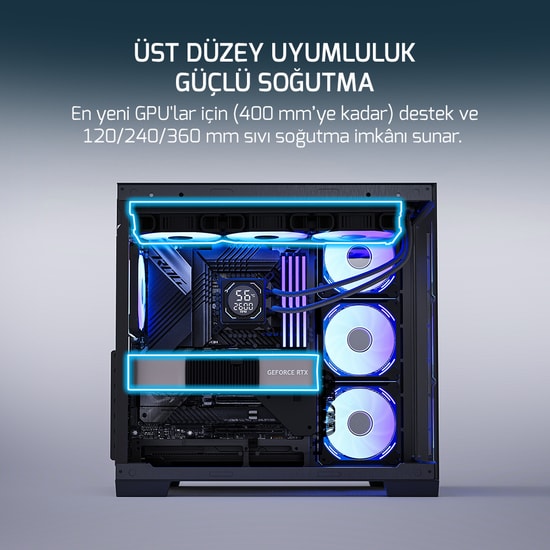Gamepower Warcry Pulse 650W (WARCRY-PULSE-650W-SIYAH-GP) Gaming Kasa - 4x120mm ARGB Fan, 80+ Bronze, Temperli Cam, ATX